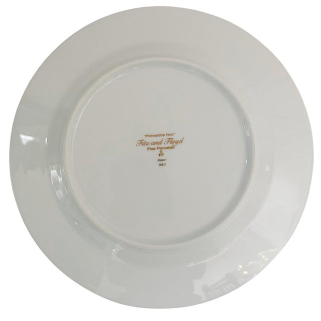 Art Deco 1990s Fitz & Floyd Poinsettia Noir Salad Plates; Holiday Dinnerware - Set of 8 For Sale - Image 3 of 3