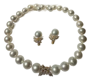 Jye’s Semi-Baroque South Sea Pearl & Marquise Diamond Demi-Parure, 18k Gold