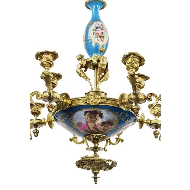 Louis XVI Style Sevres Porcelain Chandelier for 15 Candles For Sale - Image 5 of 8