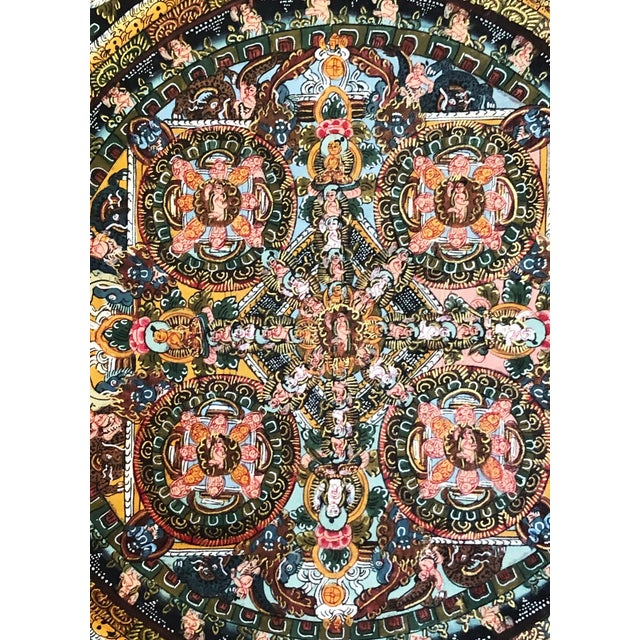 1900's Museum Piece Tibet Sino Tibetan Hand Painted Buddhist Thangka For Sale - Image 4 of 12