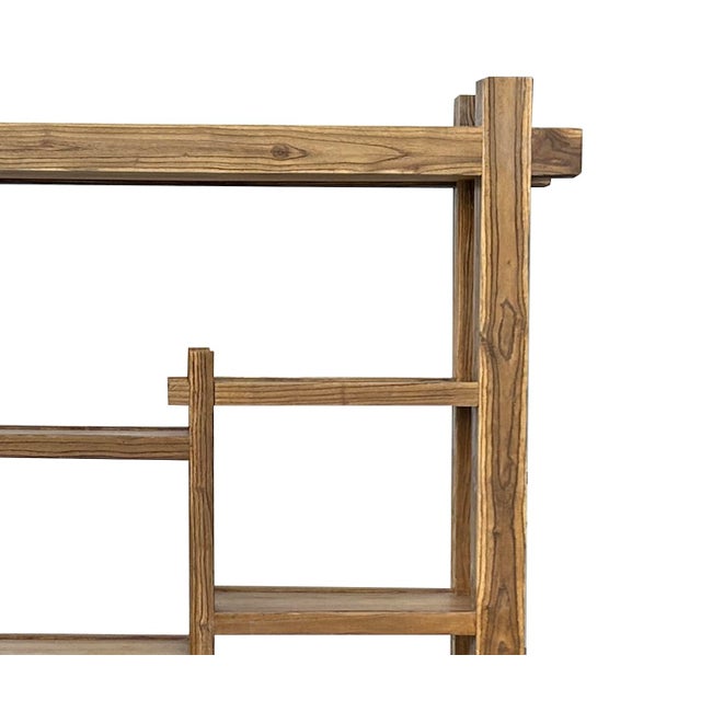 Wood 1980s Rustic Thick Bold Wood Multi-Shelves Display Cabinet Bookcase Room Divider For Sale - Image 7 of 18