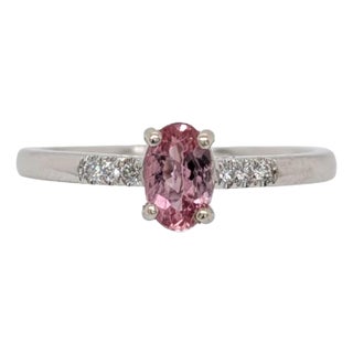 Dainty Imperial Topaz Ring w Natural Diamond Accents in Solid 14K Gold | OV 6x4 For Sale