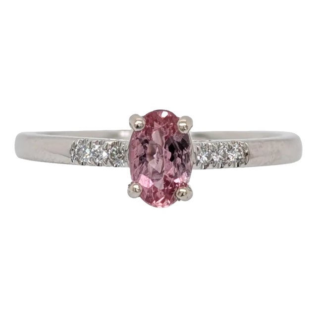 Dainty Imperial Topaz Ring w Natural Diamond Accents in Solid 14K Gold | OV 6x4 For Sale