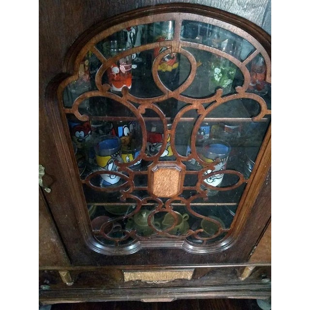 Chestnut Early 1900s Century M. Bott Furniture Co English Tudor Glass and Fretwork Door and Drawer China Cabinet For Sale - Image 8 of 11