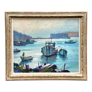 "Pigeon Cove" Massachusetts, Nautical Oil Painting, Framed.