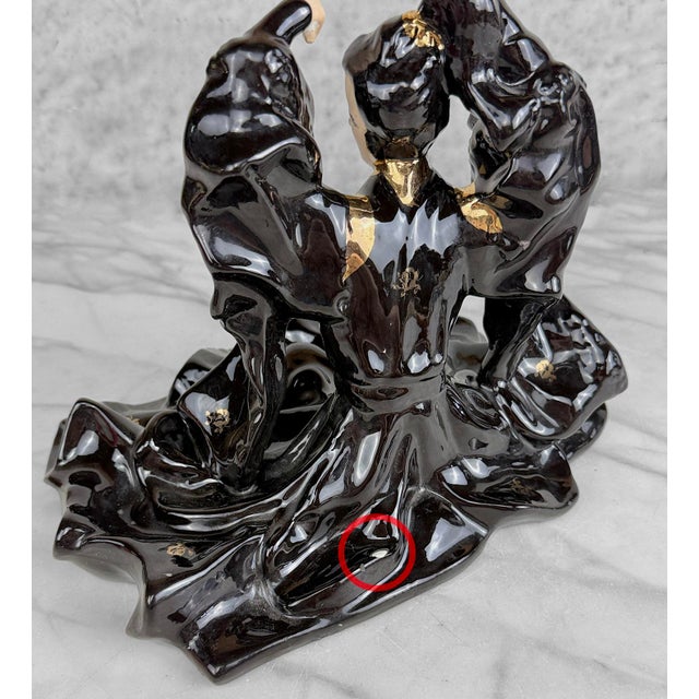 Black Vintage Asian Chinoiserie Hollywood Regency Women Dancer Porcelain Sculpture For Sale - Image 8 of 9