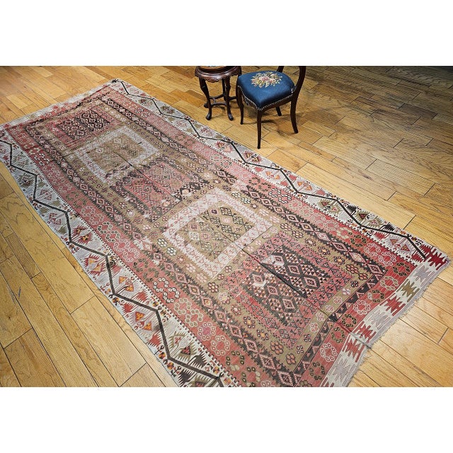 Vintage Anatolian Turkish Kilim Gallery Rug, Flat-Woven Geometric Pattern, Brick Red & Ivory, 6x14 For Sale - Image 15 of 15