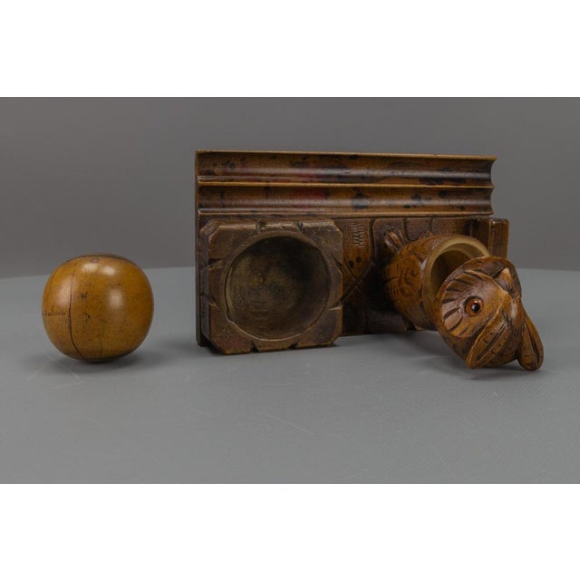 Hand-Carved Wooden Inkwell or Pen Stand with Owl Figure, 1920s For Sale - Image 15 of 18
