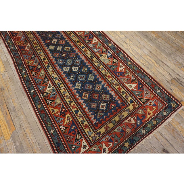 Late 19th Century 1890s Blue Navy Geometric Antique Caucasian Talish Rug 3'8" X 9'4" Handknotted Wool Carpet For Sale - Image 5 of 17
