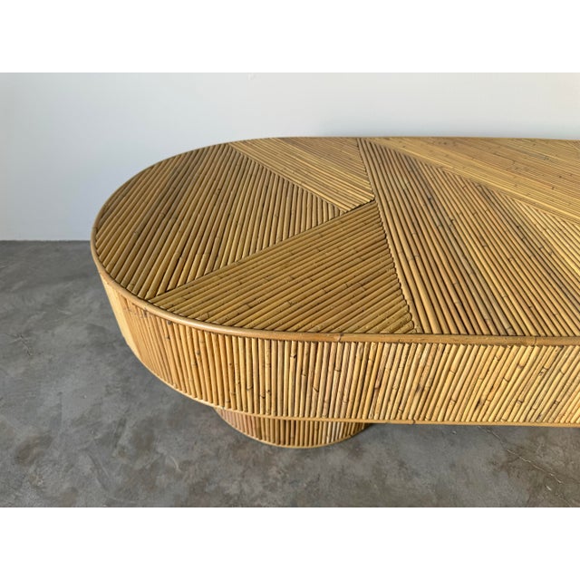 Chic Organic Modern Pencil Reed Rattan Oval Coffee Table | Chairish