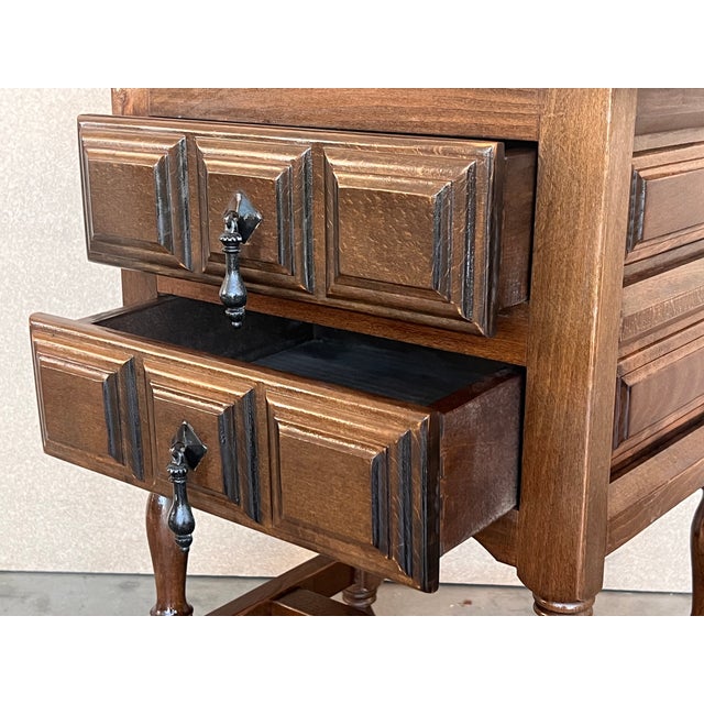 Brown 20th Century Pair of Spanish Nightstands With Two Drawers and Iron Hardware For Sale - Image 8 of 9