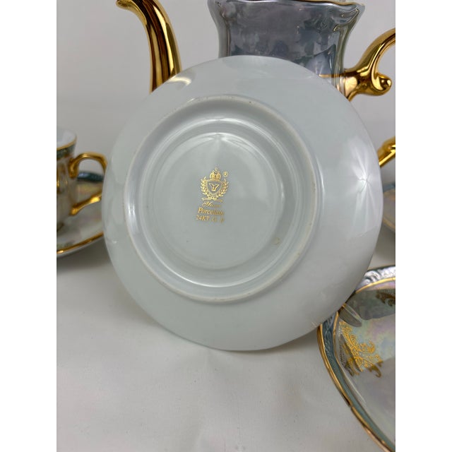 Vintage Yusui Porcelain 24k Gold Trim Lusterware Coffee Service, 15 Pcs. For Sale - Image 10 of 11