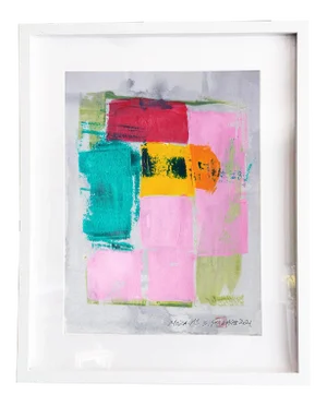 "Mozaic 31" Contemporary Abstract Mixed-Media Painting, Framed