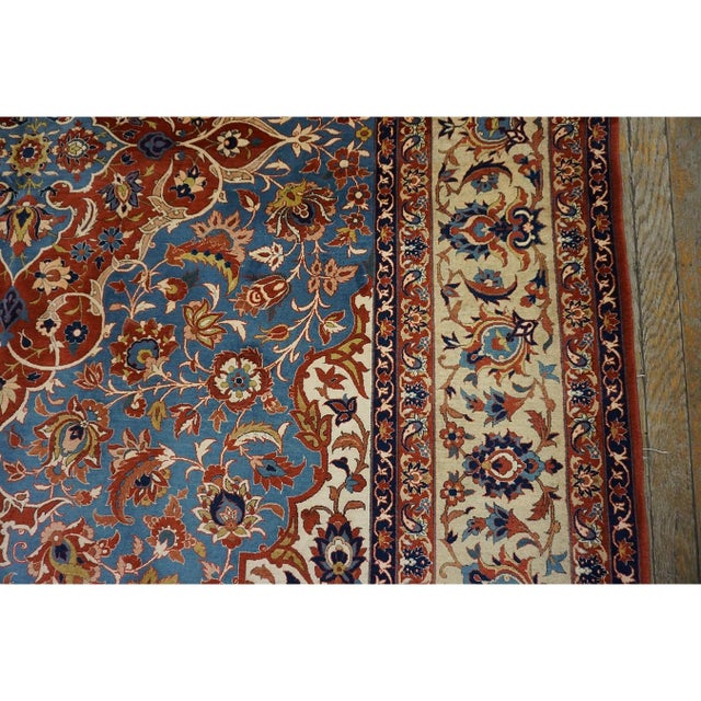 Cornflower Blue 1940s Classic Blue Ground Medallion Vintage Isfahan Silk Foundation Carpet Rug For Sale - Image 8 of 9