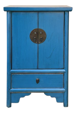 1990s Oriental Distressed Cerulean Blue Medallion Hardware End Table Nightstand