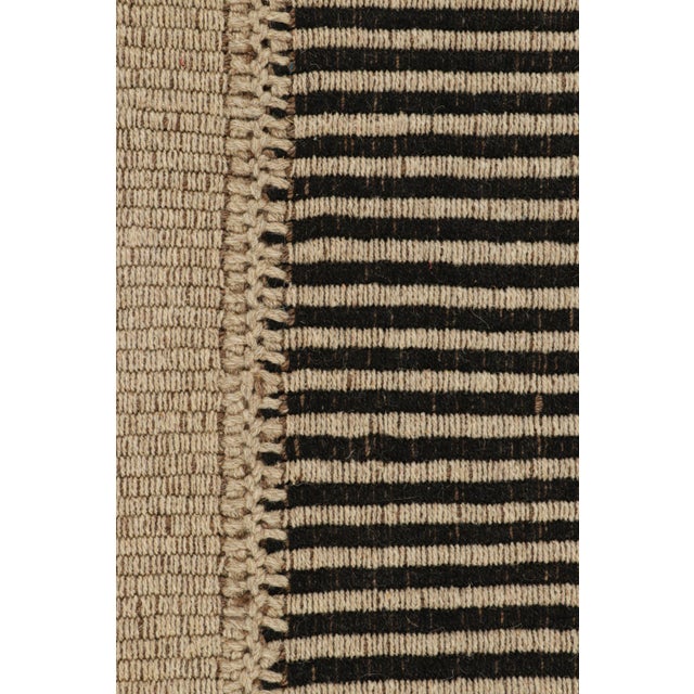 Contemporary Rug & Kilim’s Contemporary Kilim in Black and Beige Textural Stripes For Sale - Image 3 of 7