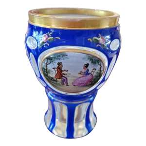 Antique Bohemian Glass Moser Overlay Tea Party Goblet