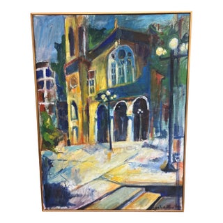 Oil on Canvas American School Impressionist Signed Framed Art Cityscape For Sale