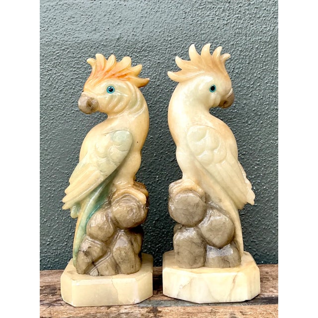 Mid-Century Modern Vintage Onyx and Alabaster Cockatoos - A Pair For Sale - Image 3 of 12