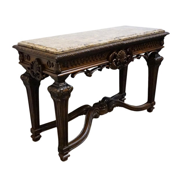 ASHLEY FURNITURE Casa Mollino Mediterranean Old World Style 54" Console Table - Dark Brown Finish w. Granite Top T953-4...