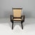 Italian Mid-Century Modern wood and straw armchairs, 1940s. Pair of armchairs with rectangular woven straw seats and...