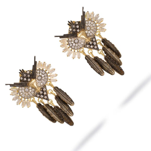 Contemporary Midnight Owl Sparkling Feather Earrings, A Pair For Sale - Image 3 of 9