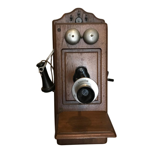 Antique Kellogg Oak Wall Mount Hand Crank Telephone | Chairish