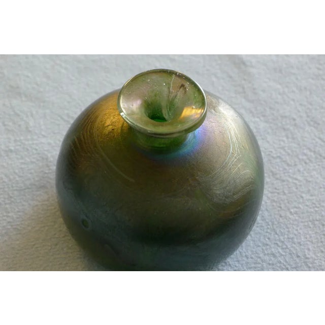 Blue Art Nouveau Style Green Iridescent Glass Vase by Erwin Eisch, 1980s For Sale - Image 8 of 10