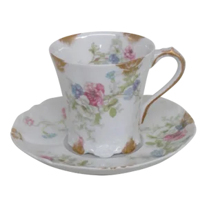 Haviland Limoges France Porcelain Floral Demitasse Tea Cup and Saucer Set