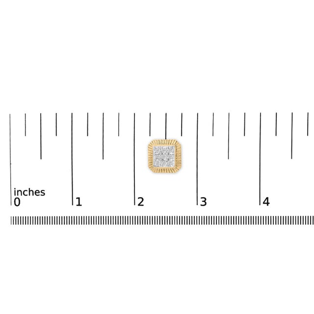 Early 21st Century 10K Yellow Gold Plated .925 Sterling Silver 1/6 Cttw Diamond Textured Halo Stud Earrings For Sale - Image 5 of 5