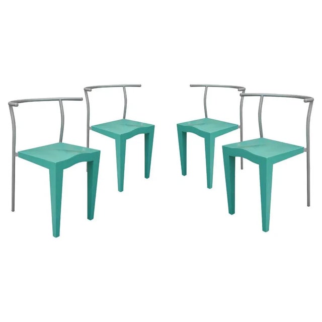 Metal Italian Turquoise Chairs by Phillippe Stark from Kartell, 1988, Set of 4 For Sale - Image 7 of 7
