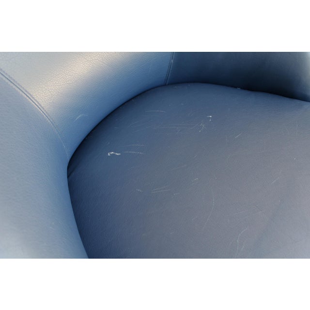 1970s 1970s A Pair of Blue Leather Club Chairs on Brass Caster Wheels For Sale - Image 5 of 7