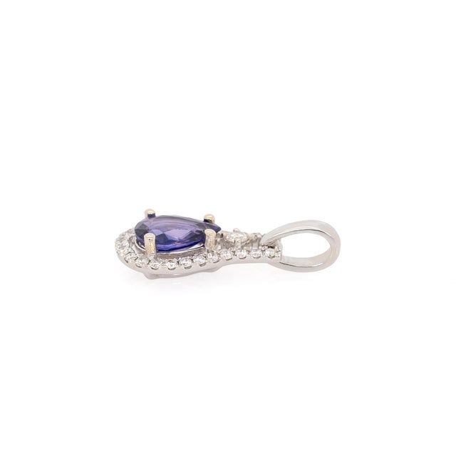Metal Purple Sapphire Pendant With Natural Diamonds Accents: Solid 14k Gold, 7x5mm For Sale - Image 7 of 9
