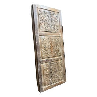 Antique Floral Carved Barn Door – Distressed Wood Sliding or Hinged Statement Door 96x36 For Sale