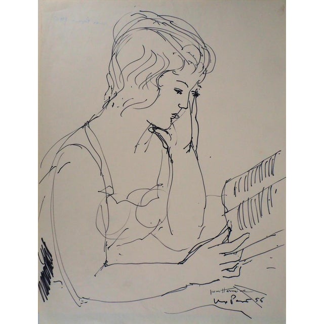 Max Papart, Woman Reading a Book, 1956, Ink Drawing For Sale - Image 3 of 6
