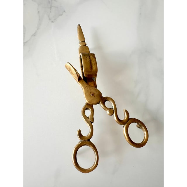 Vintage Ornate Brass Candle Wick Trimmer & Snuffer Scissors For Sale - Image 9 of 17