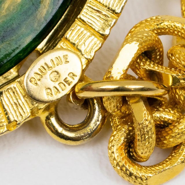 Pauline Rader Gilded Necklace with Green Bakelite Centaur Pendant For Sale In Atlanta - Image 6 of 12