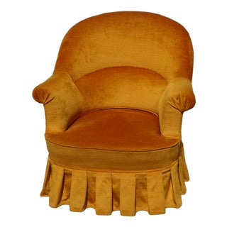 Antique Toadstool Armchair in Silky Yellow Velvet, 1950s For Sale