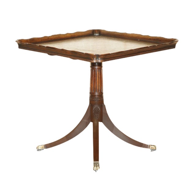 Large Antique Carved Hardwood & Green Leather Tilt Top Centre Table For Sale