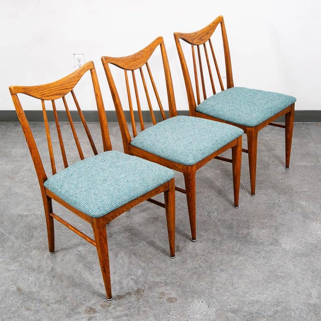 Mid-Century Modern Mid Century Modern Dining Chairs Set 3 Solid Oak Keller Furniture Aqua Blue MCM For Sale - Image 3 of 12