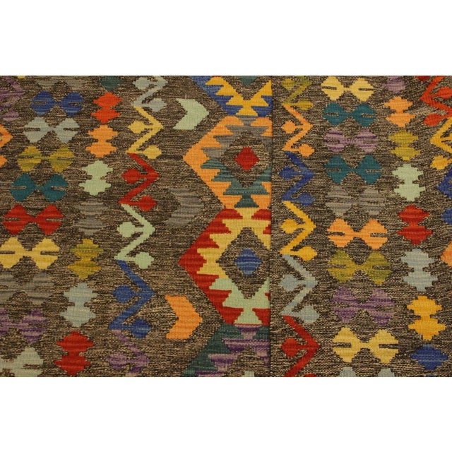 1990s 1990s Boho Chic Kilim Brown Blue Wool Rug - 5'6" X 7'9" For Sale In New York - Image 6 of 7