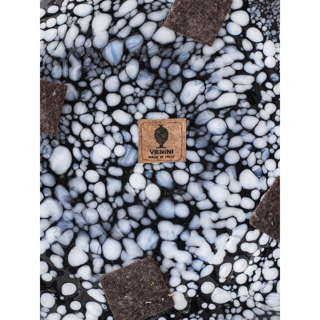 Venini Murano glass table lamp, Italy, circa 1970s — hand-blown black glass with opaque white spotted inclusions, original...