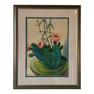 1980's Edithe E. Perrine Botanical Cactus Watercolor Painting, Framed For Sale