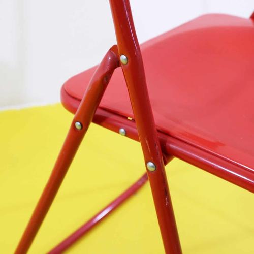 Red Plastic Folding Chair with Metal Frame For Sale - Image 4 of 9