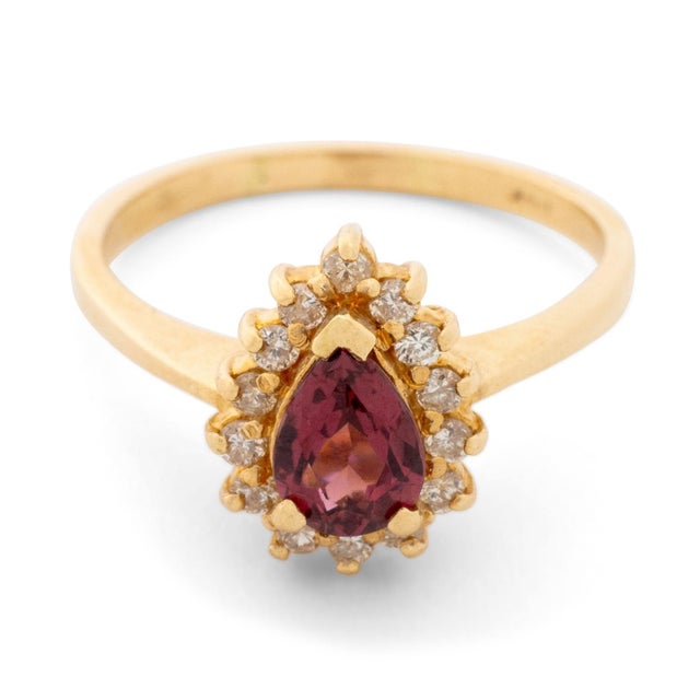 Metal Rubellite and Diamond 14k Yellow Gold Cocktail Ring For Sale - Image 7 of 9