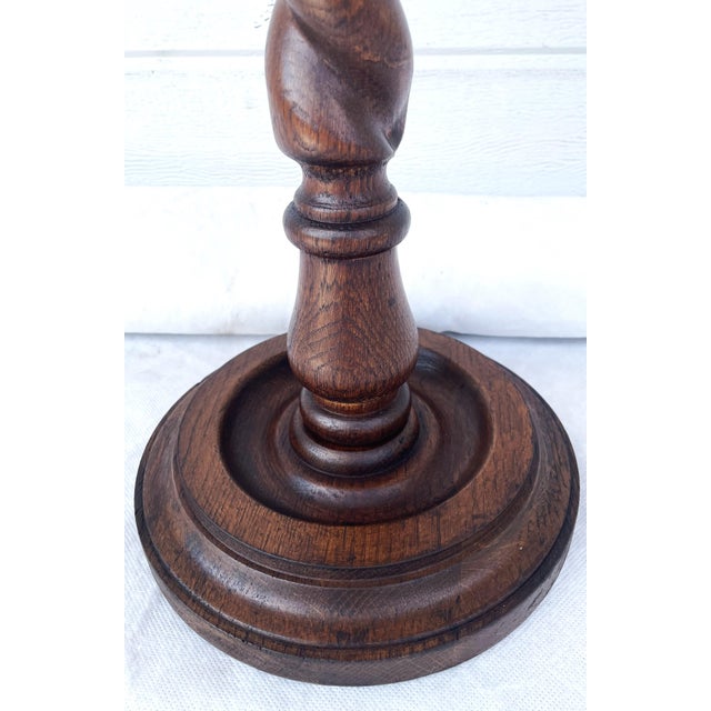 Free-Standing Ashtray in Oak Wood with Twisted Column and Glass Insert, 1970s, Set of 2 For Sale - Image 12 of 14