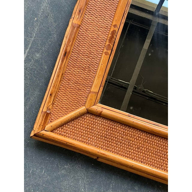 Contemporary Vintage Boho Burnt Bamboo Mirror For Sale - Image 3 of 11