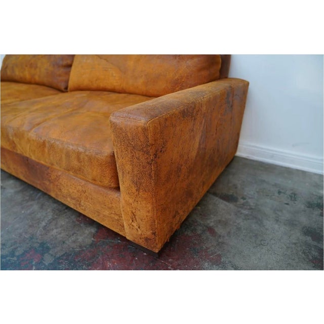 Restoration Hardware Maxwell Luxe Leather Sofa in Orange Distressed Leather For Sale In Atlanta - Image 6 of 6
