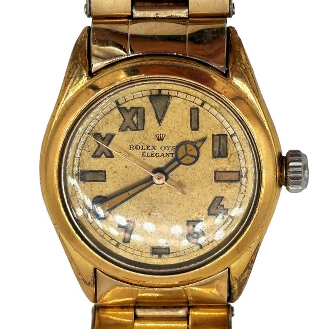 1947 Rolex Oyster Bubbleback “Elegante” Gold-Plated Wristwatch W California Dial For Sale In Los Angeles - Image 6 of 10