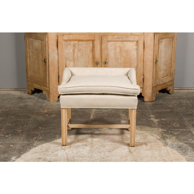1920s English Upholstered Stool with Slightly Raised Back For Sale In Atlanta - Image 6 of 12